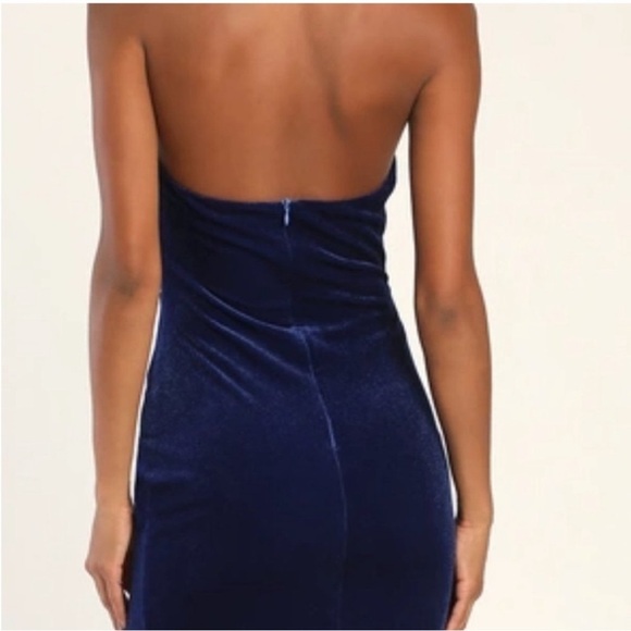 Lulu's Enchanting Touch Royal Blue Velour Velvet Halter Maxi Dress - Picture 5 of 15